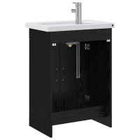 Produktbild för Badrumsmöbelset Svart ek 61 x 40 x 84,5 cm Konstruerat trä