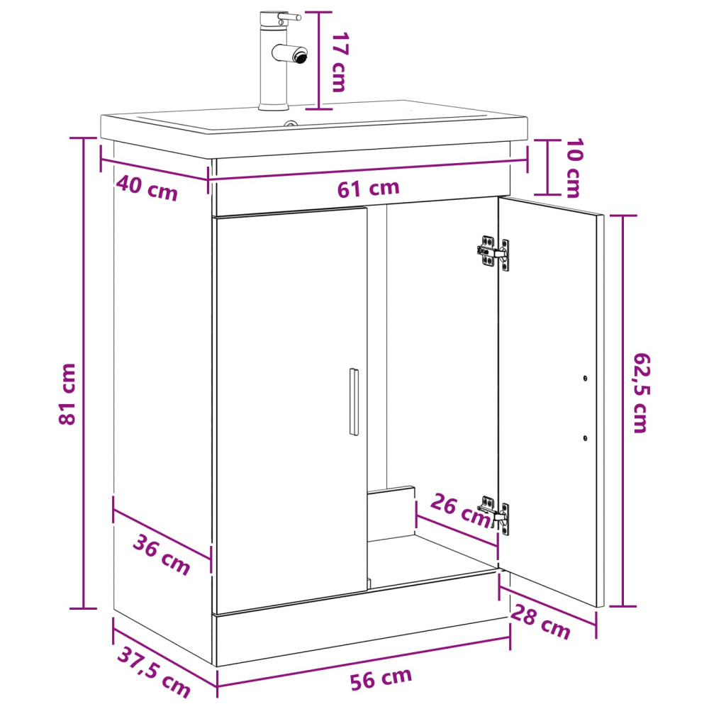 Produktbild för Badrumsmöbelset Svart ek 61 x 40 x 84,5 cm Konstruerat trä