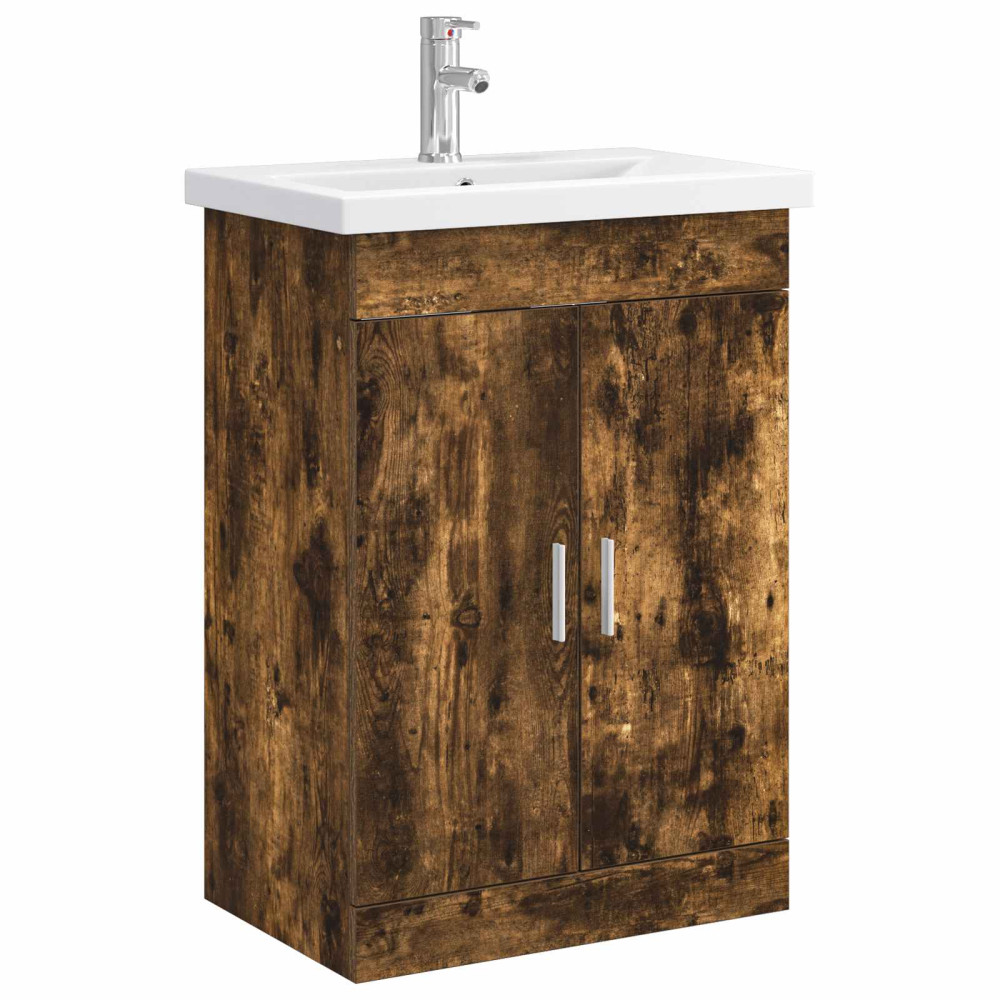 Produktbild för Badrumsmöbelset Rökt ek 61 x 40 x 84,5 cm Konstruerat trä
