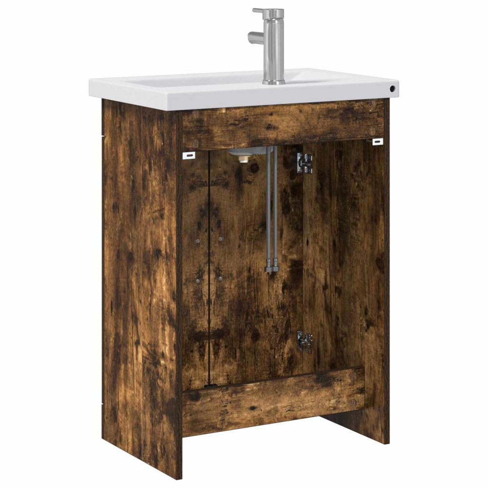 Produktbild för Badrumsmöbelset Rökt ek 61 x 40 x 84,5 cm Konstruerat trä
