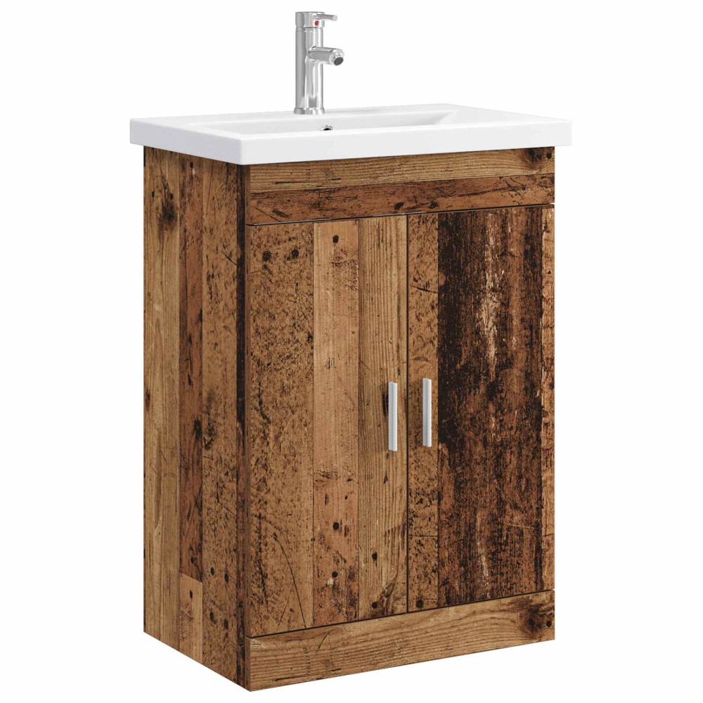 Produktbild för Badrumsmöbelset Gammalt trä 61 x 40 x 84,5 cm Konstruerat trä