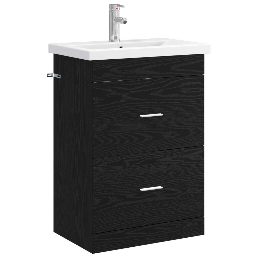 Produktbild för Badrumsmöbelset Svart ek 61 x 40 x 84,5 cm Konstruerat trä