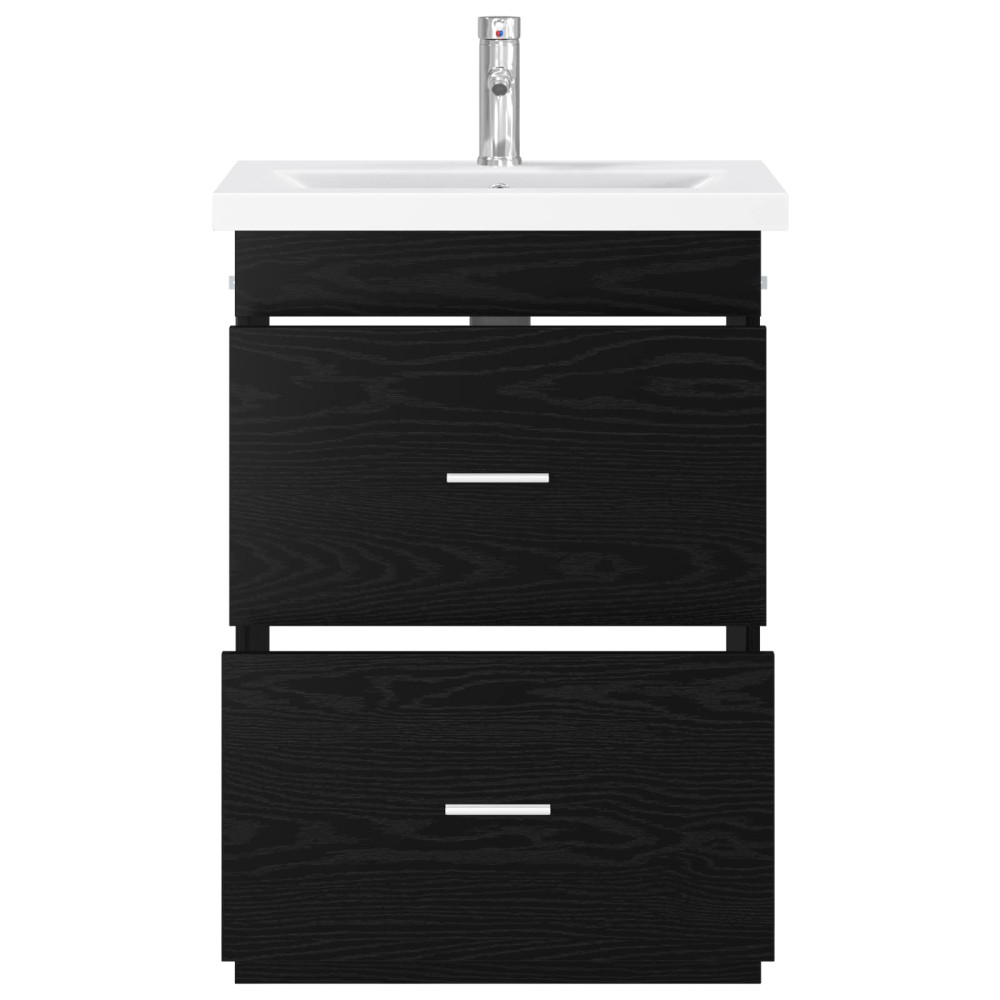 Produktbild för Badrumsmöbelset Svart ek 61 x 40 x 84,5 cm Konstruerat trä