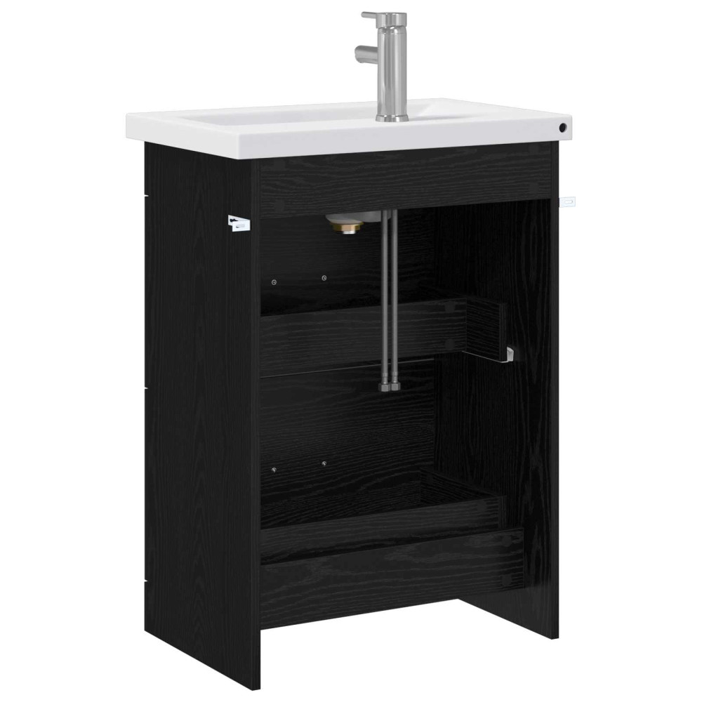 Produktbild för Badrumsmöbelset Svart ek 61 x 40 x 84,5 cm Konstruerat trä