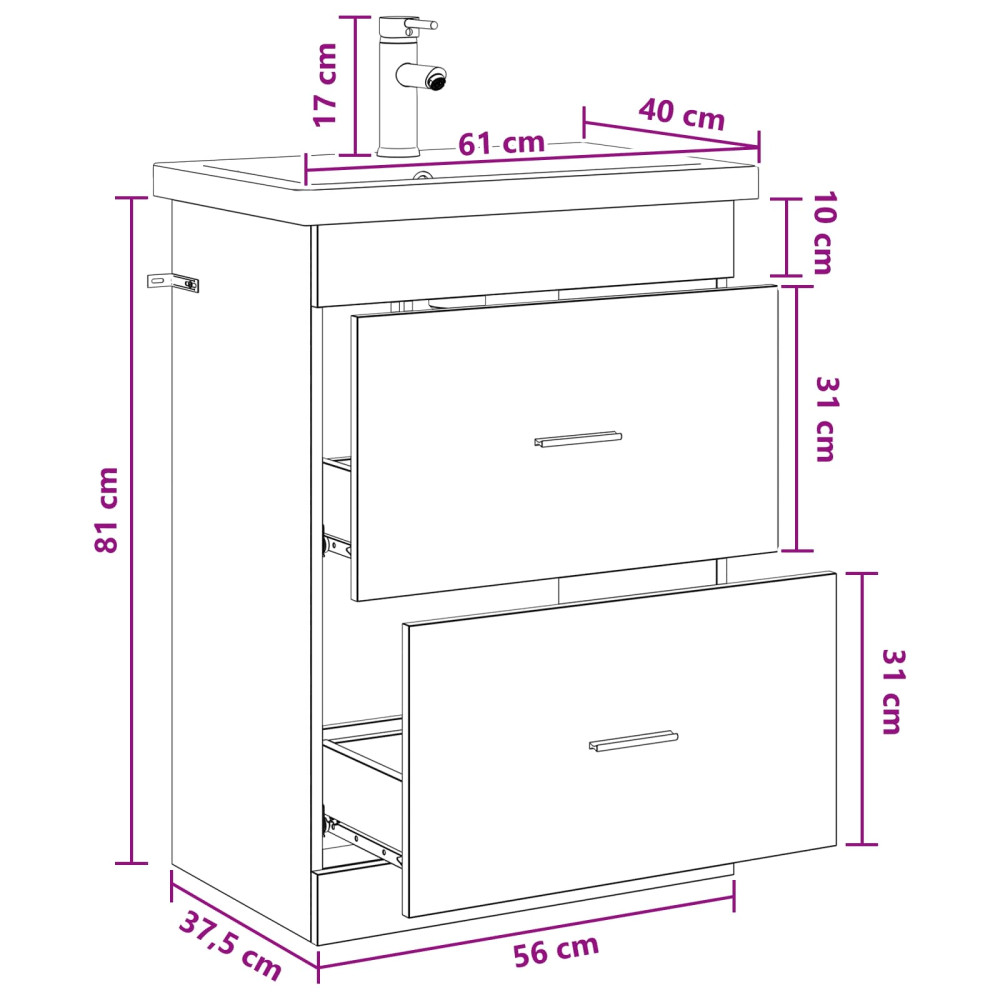 Produktbild för Badrumsmöbelset Svart ek 61 x 40 x 84,5 cm Konstruerat trä