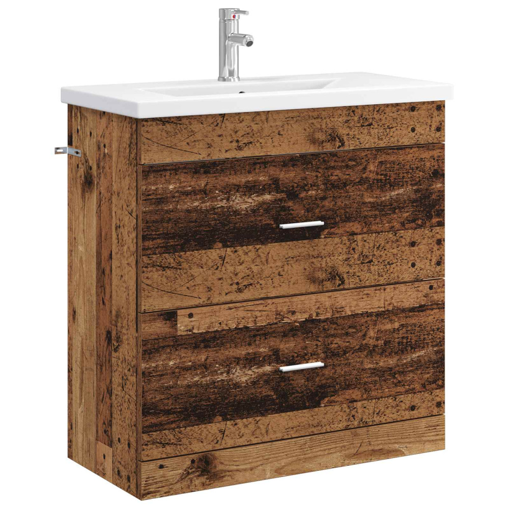 Produktbild för Badrumsmöbelset Gammalt trä 81 x 40 x 84,5 cm Konstruerat trä