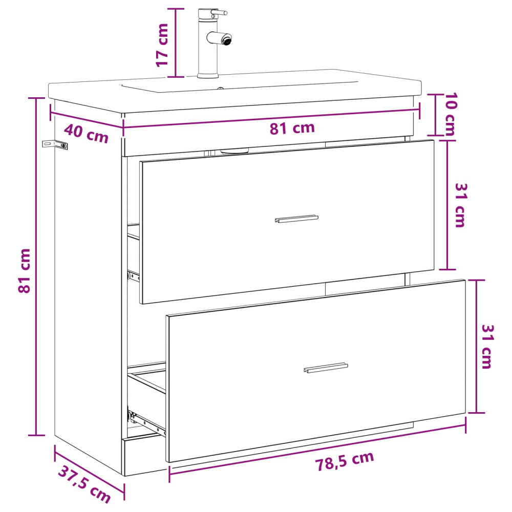 Produktbild för Badrumsmöbelset Artisan-ek 81 x 40 x 84,5 cm Konstruerat trä