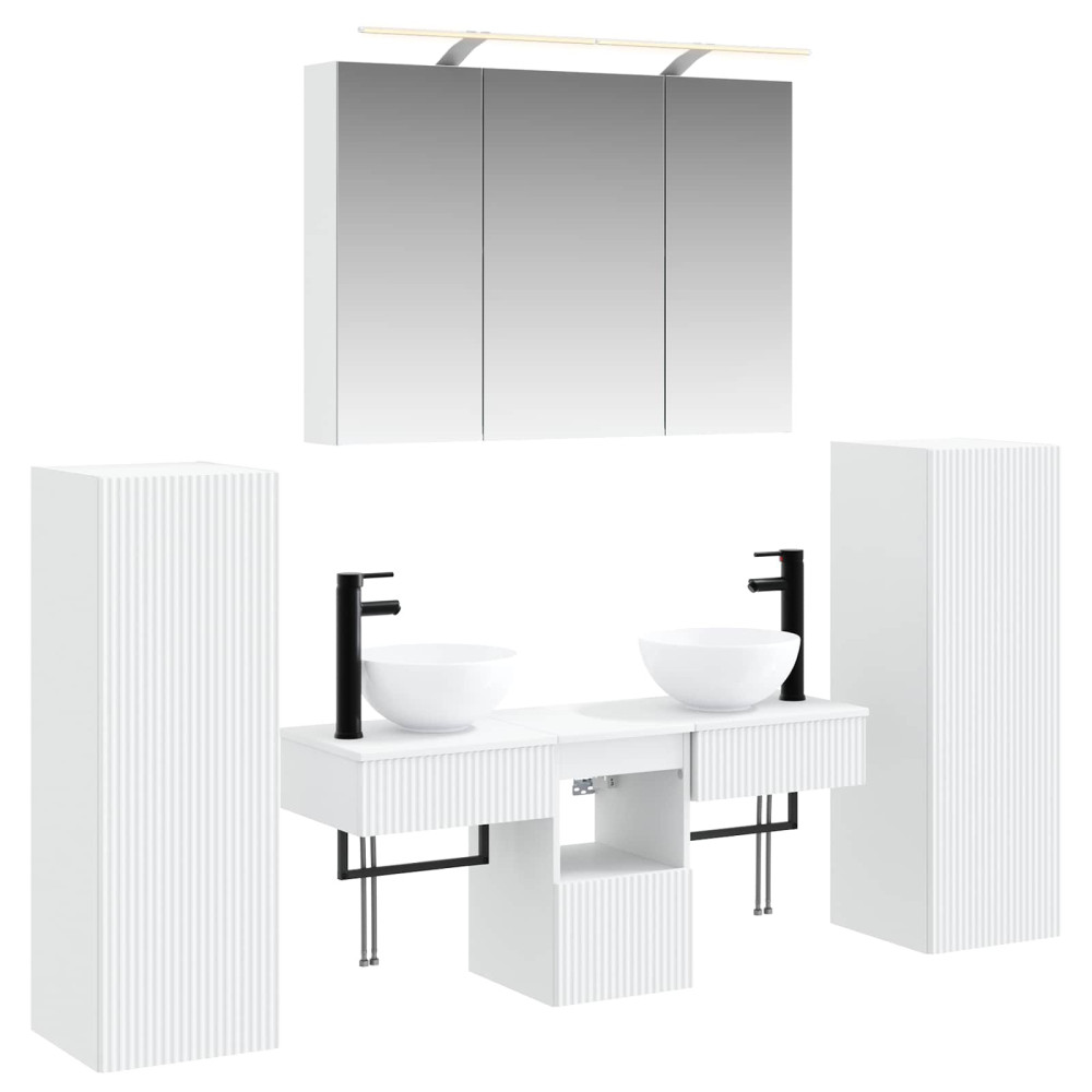 Produktbild för Badrumsmöbelset Väggmonterad 6 pcs Vit Konstruerat trä och glas