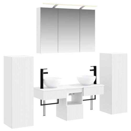 vidaXL Badrumsmöbelset Väggmonterad 6 pcs Vit Konstruerat trä och glas