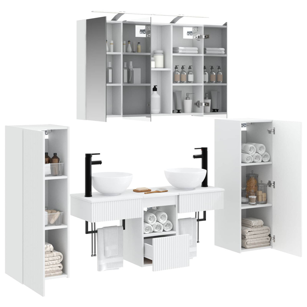 Produktbild för Badrumsmöbelset Väggmonterad 6 pcs Vit Konstruerat trä och glas
