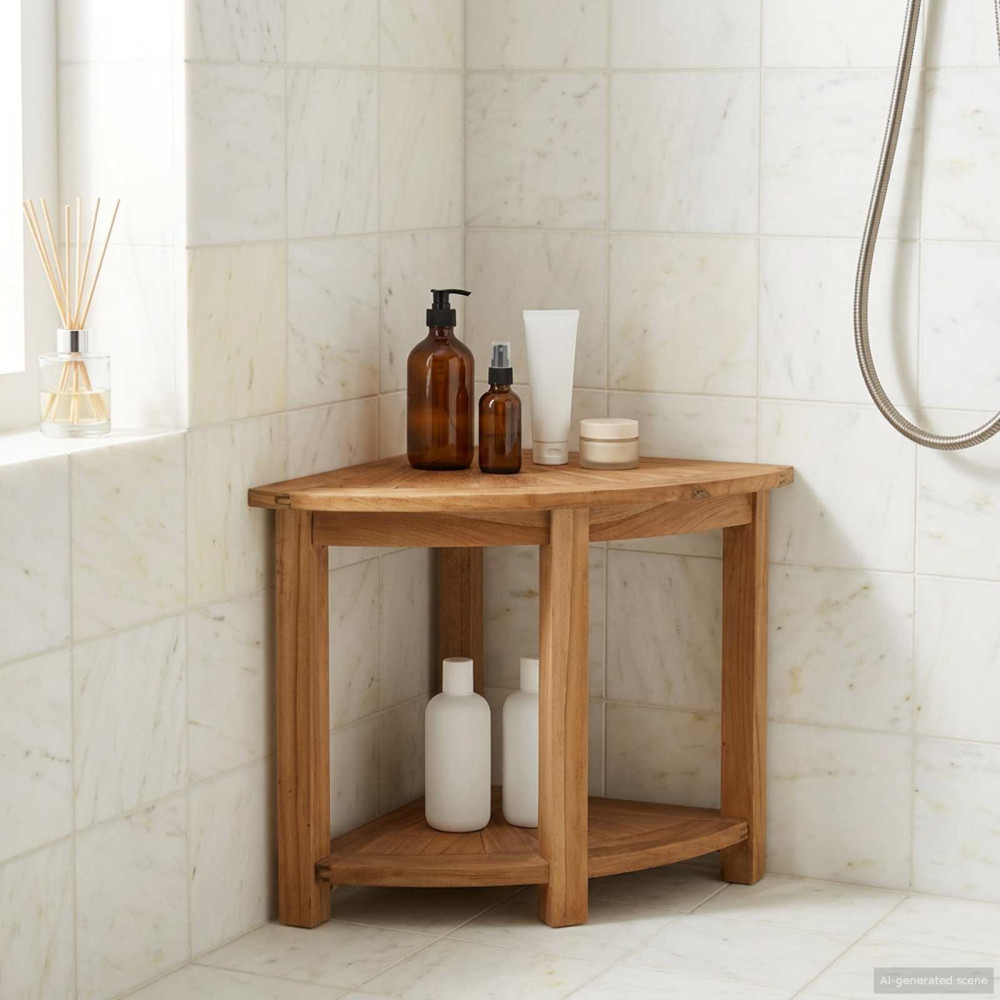 Produktbild för Badrum Sidobord Naturlig 45 x 45 x 46 cm Massivt teakträ