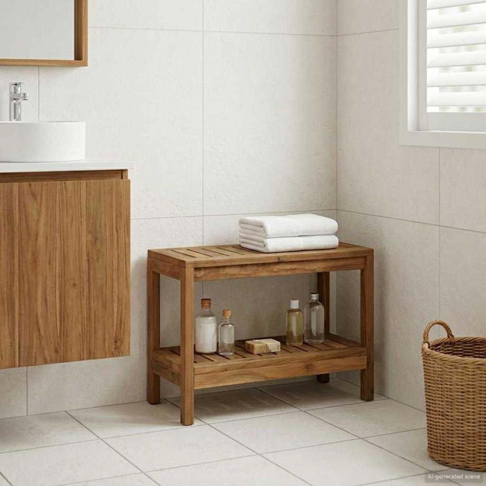 Produktbild för Badrums sidobord Naturlig 60 x 30 x 45 cm Massivt teakträ