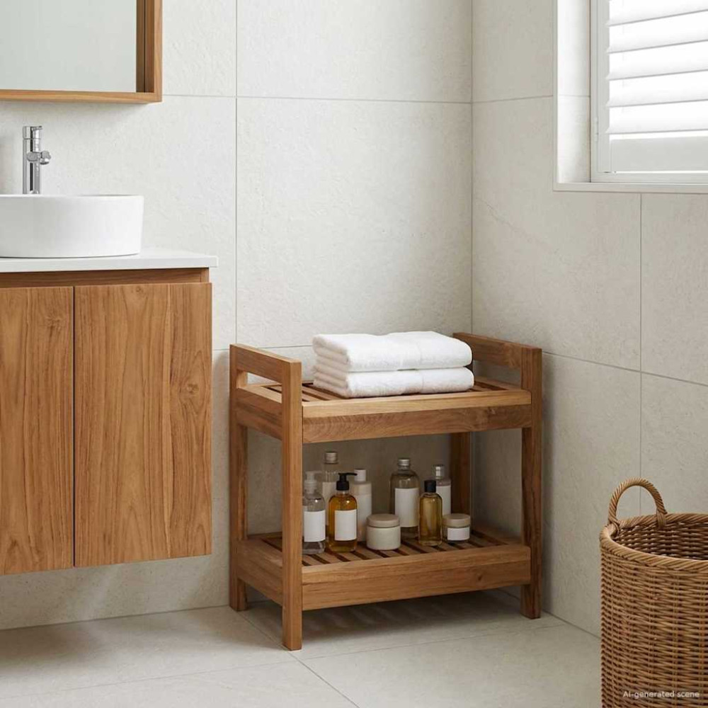 Produktbild för Badrumshylla Naturlig 45 x 30 x 45 cm Massivt teakträ