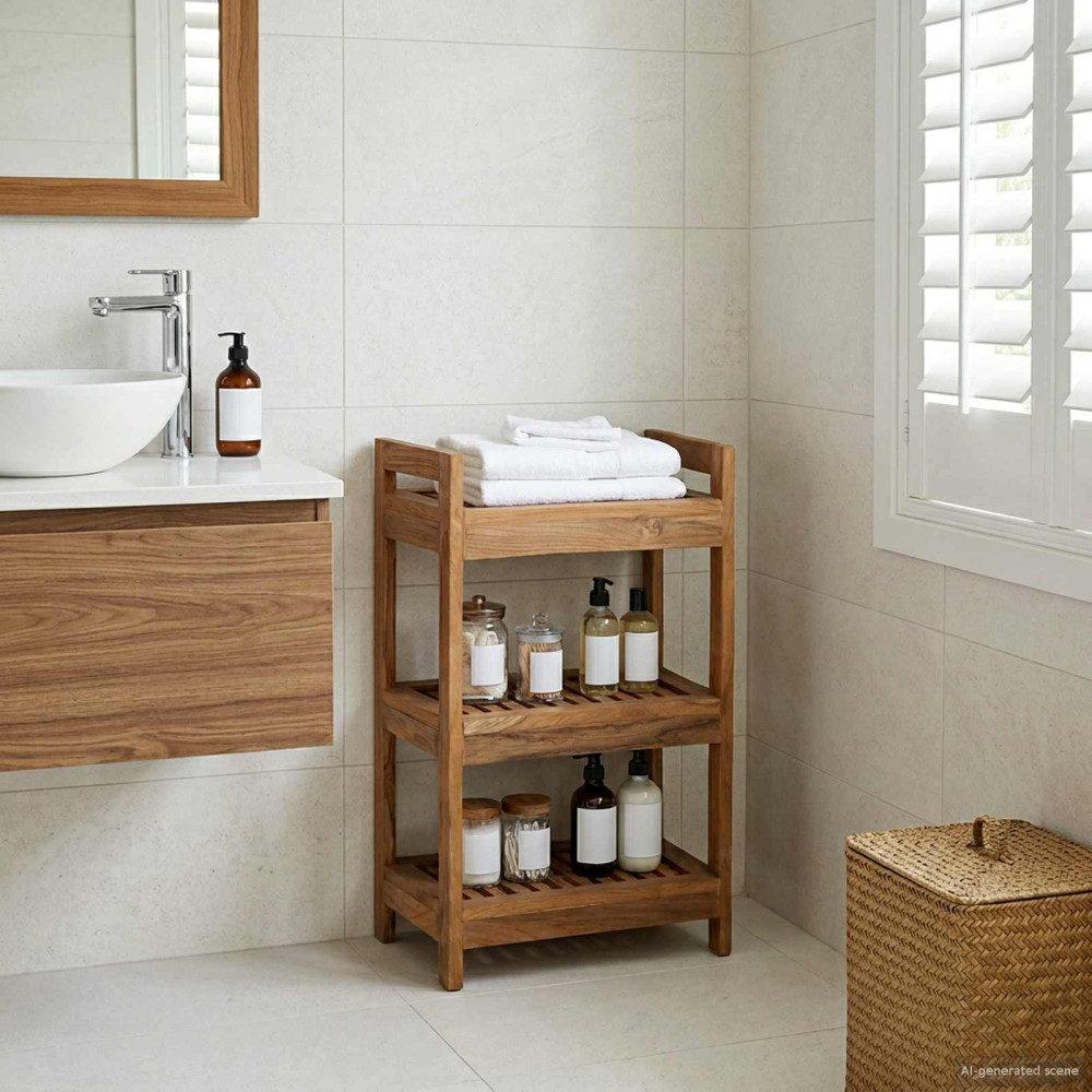 Produktbild för Badrumshylla Naturlig 45 x 30 x 71 cm Massivt teakträ