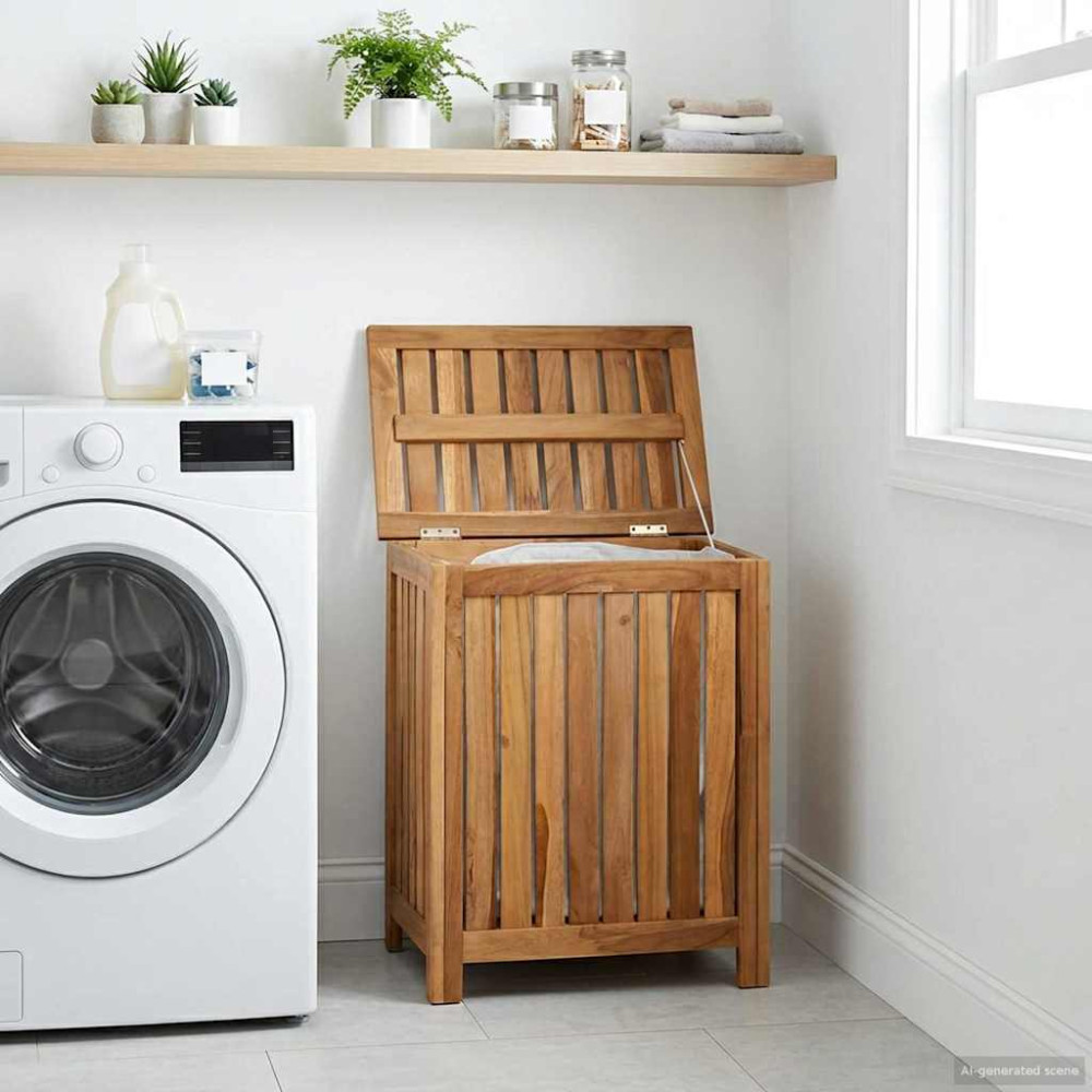 Produktbild för Tvättkorg Naturlig 50 x 35 x 60 cm Massivt teakträ