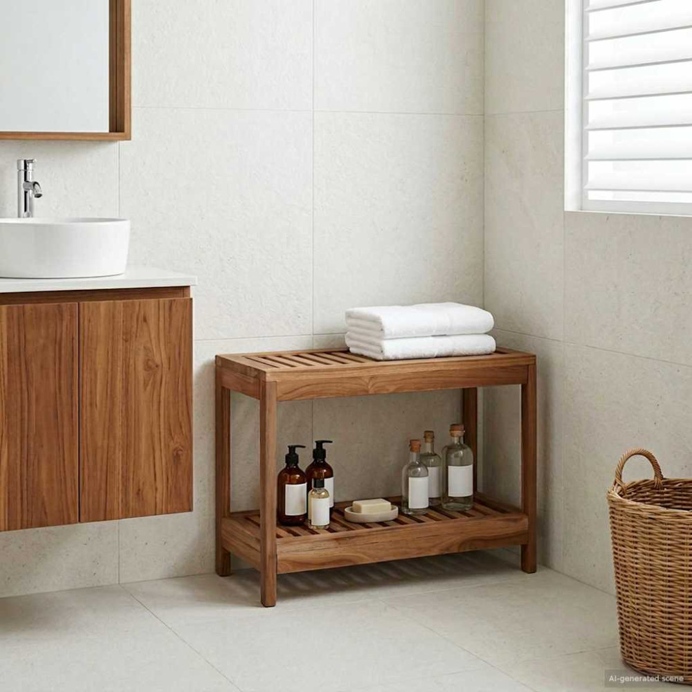 Produktbild för Badrum Sidobord Naturlig 60 x 30 x 45 cm Massivt teakträ