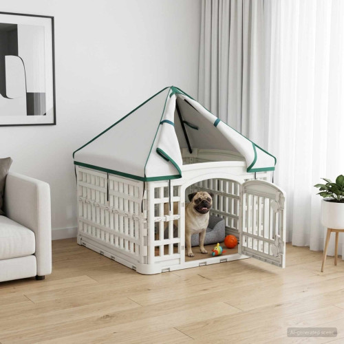 vidaXL 4 Panel Hund Playpen med Tak 60 x 60 x 82 cm Plast Vit