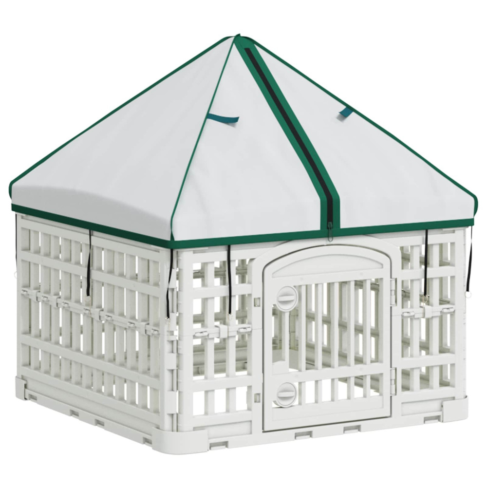 Produktbild för 4 Panel Hund Playpen med Tak 60 x 60 x 82 cm Plast Vit
