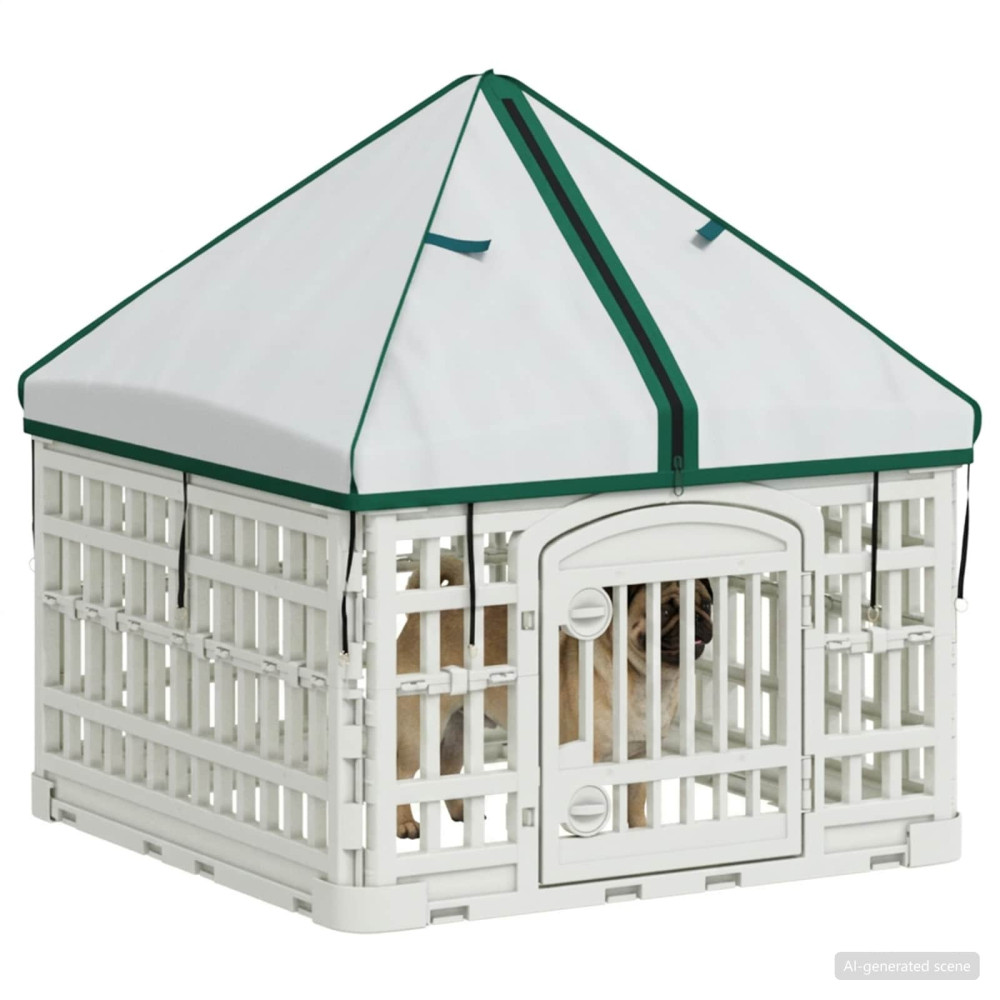 Produktbild för 4 Panel Hund Playpen med Tak 60 x 60 x 82 cm Plast Vit