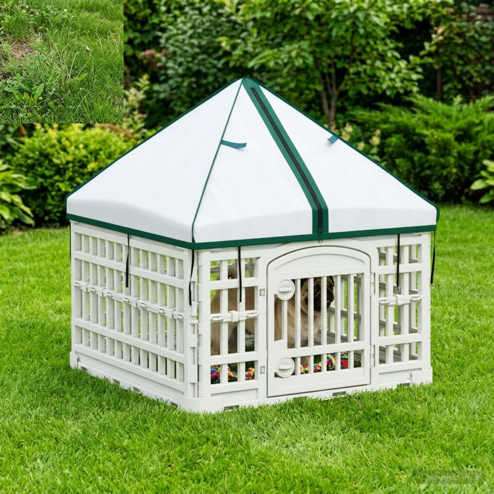 Produktbild för 4 Panel Hund Playpen med Tak 60 x 60 x 82 cm Plast Vit