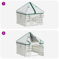 Produktbild för 4 Panel Hund Playpen med Tak 60 x 60 x 82 cm Plast Vit