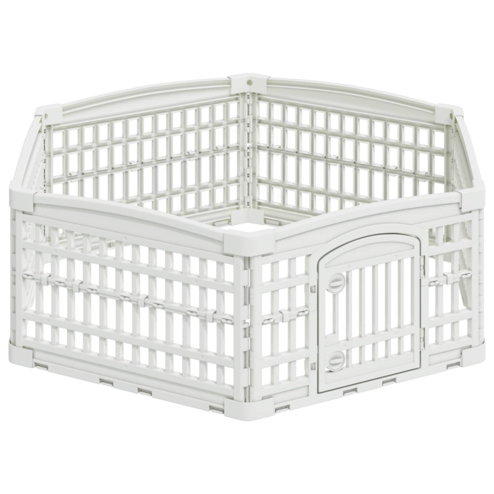 Produktbild för 6-panelers hundhagen 122 x 106,5 x 40 cm Plast Vit Hopfällbar