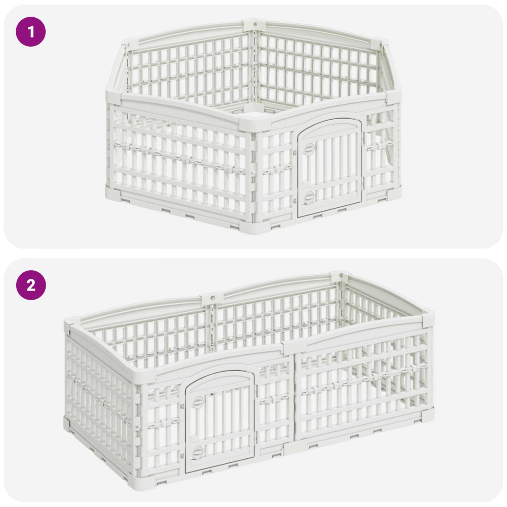 Produktbild för 6-panelers hundhagen 122 x 106,5 x 40 cm Plast Vit Hopfällbar