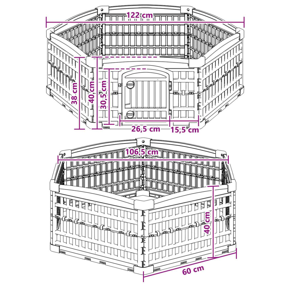 Produktbild för 6-panelers hundhagen 122 x 106,5 x 40 cm Plast Vit Hopfällbar
