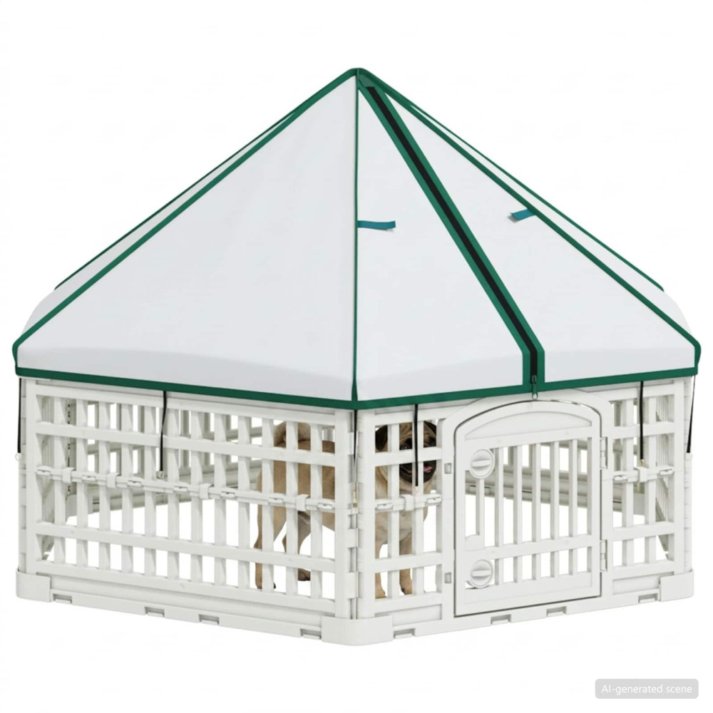 Produktbild för 6-panelers hundhagen 122 x 106,5 x 82 cm Plast Vit Hopfällbar