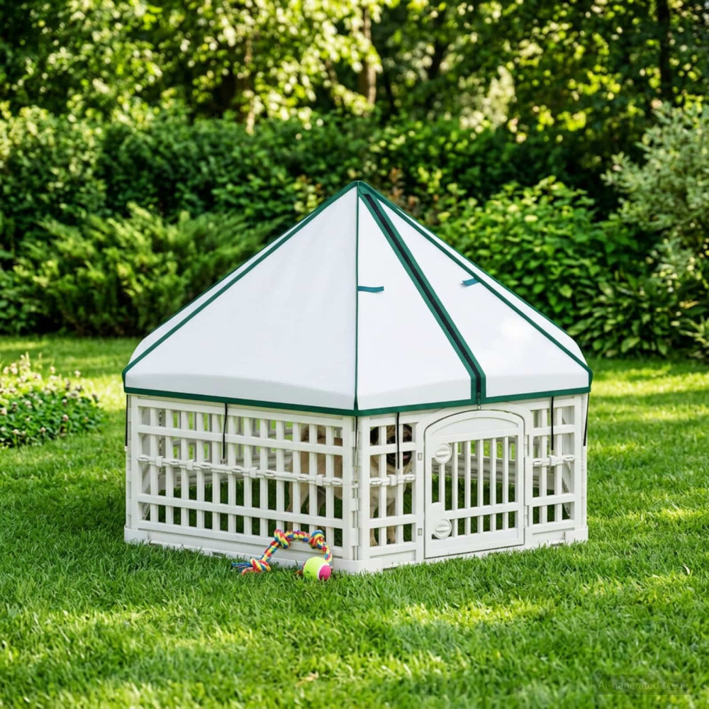 Produktbild för 6-panelers hundhagen 122 x 106,5 x 82 cm Plast Vit Hopfällbar