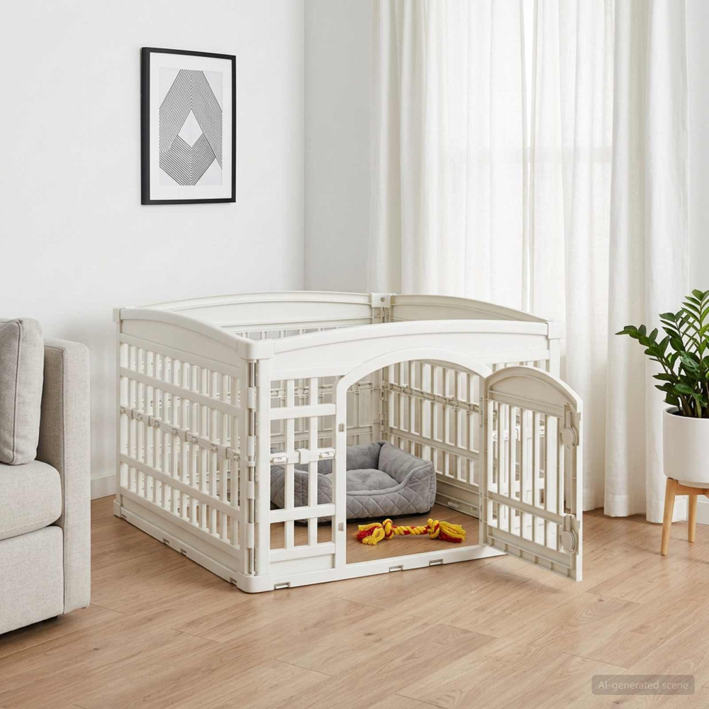 Produktbild för 4-delad Hundlekhage 88 x 88 x 56 cm Plast Vit Hopfällbar