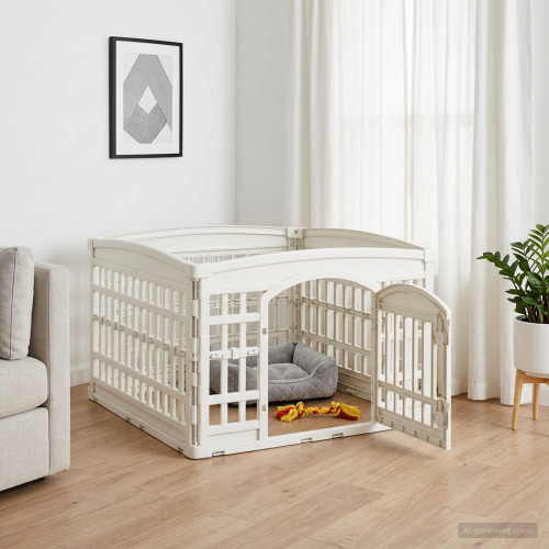 vidaXL 4-delad Hundlekhage 88 x 88 x 56 cm Plast Vit Hopfällbar