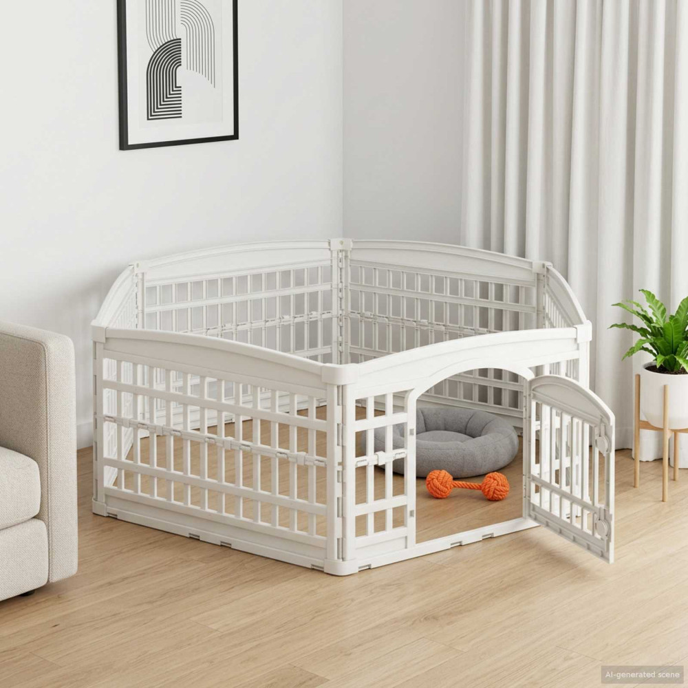 Produktbild för 6-panelers hundhagen 177,5 x 154,5 x 58 cm Plast Vit Hopfällbar