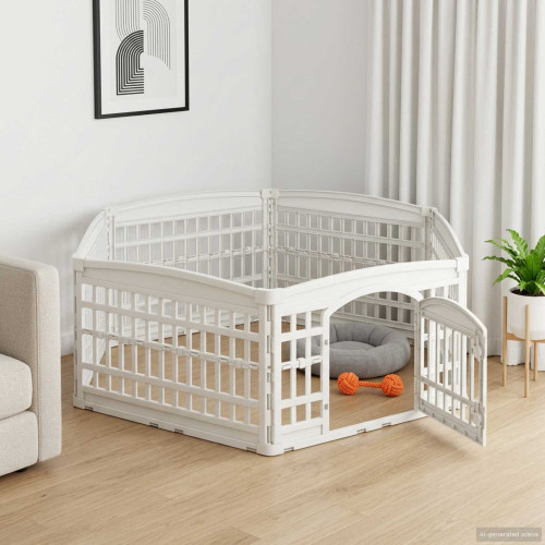 vidaXL 6-panelers hundhagen 177,5 x 154,5 x 58 cm Plast Vit Hopfällbar