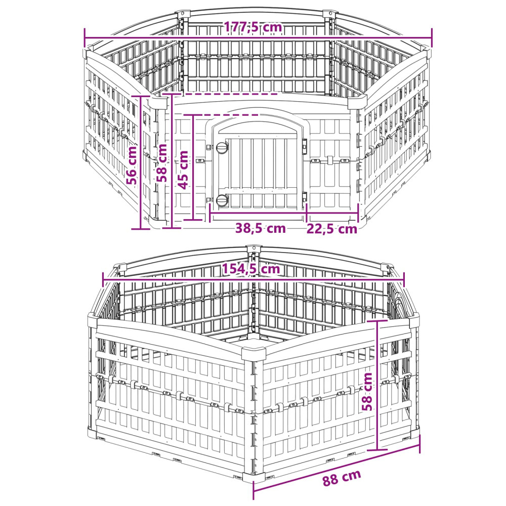 Produktbild för 6-panelers hundhagen 177,5 x 154,5 x 58 cm Plast Vit Hopfällbar