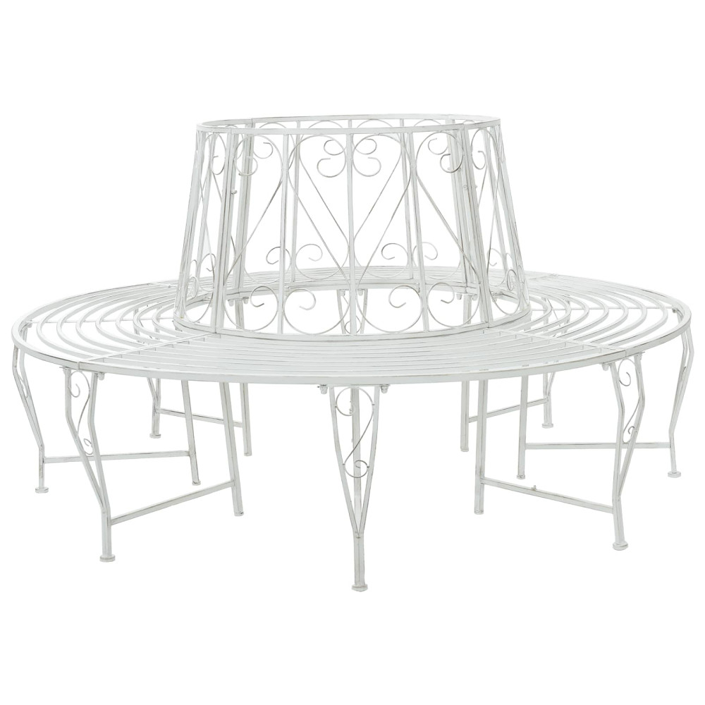 Produktbild för Trädbänk 8-Antal sittplatser Ø 160 x 89 cm Stål Antik vit Rund