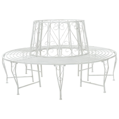 vidaXL Trädbänk 8-Antal sittplatser Ø 160 x 89 cm Stål Antik vit Rund