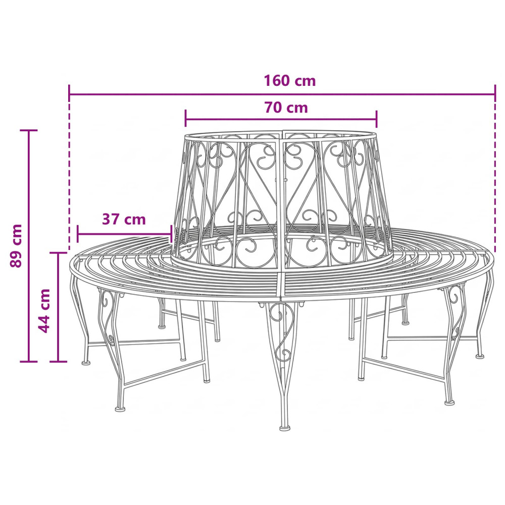 Produktbild för Trädbänk 8-Antal sittplatser Ø 160 x 89 cm Stål Antik vit Rund