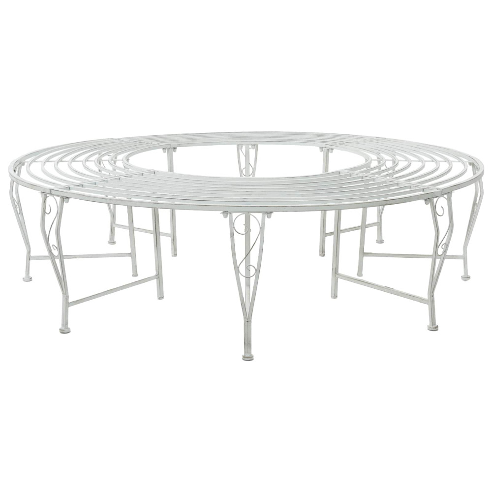 Produktbild för Trädbänk 8-Antal sittplatser Ø 160 x 44 cm Stål Antik vit Rund