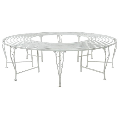 vidaXL Trädbänk 8-Antal sittplatser Ø 160 x 44 cm Stål Antik vit Rund