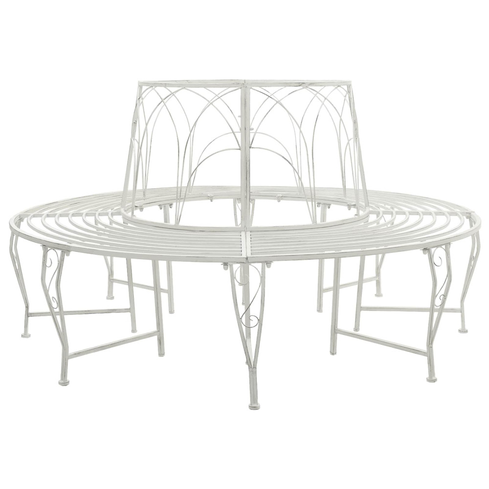 Produktbild för Trädbänk 8-Antal sittplatser Ø 160 x 89 cm Stål Antik vit Rund