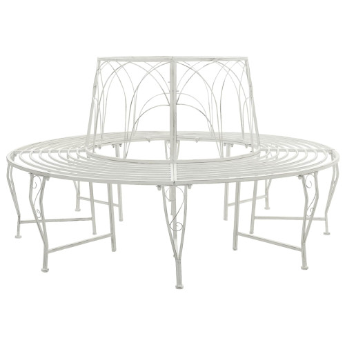 vidaXL Trädbänk 8-Antal sittplatser Ø 160 x 89 cm Stål Antik vit Rund