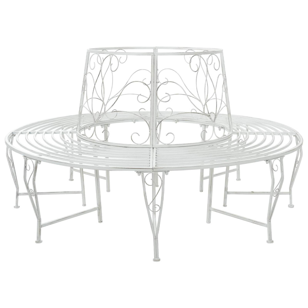 Produktbild för Trädbänk 8-Antal sittplatser Ø 160 x 89 cm Stål Antik vit Rund
