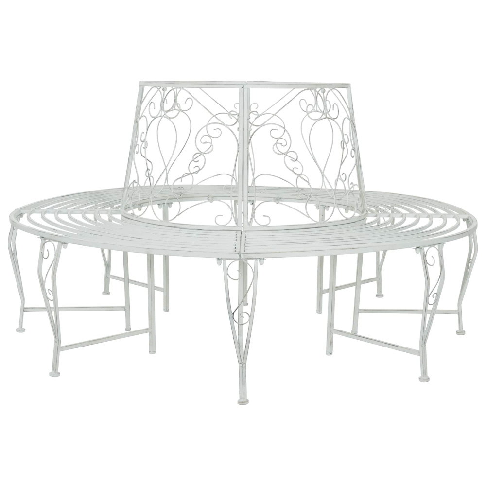 Produktbild för Trädbänk 8-Antal sittplatser Ø 160 x 89 cm Stål Antik vit Rund