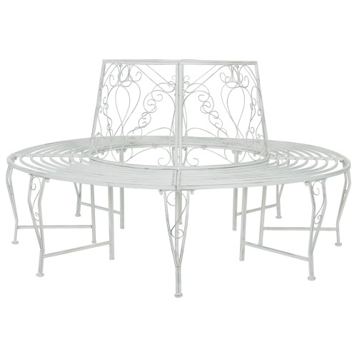 vidaXL Trädbänk 8-Antal sittplatser Ø 160 x 89 cm Stål Antik vit Rund