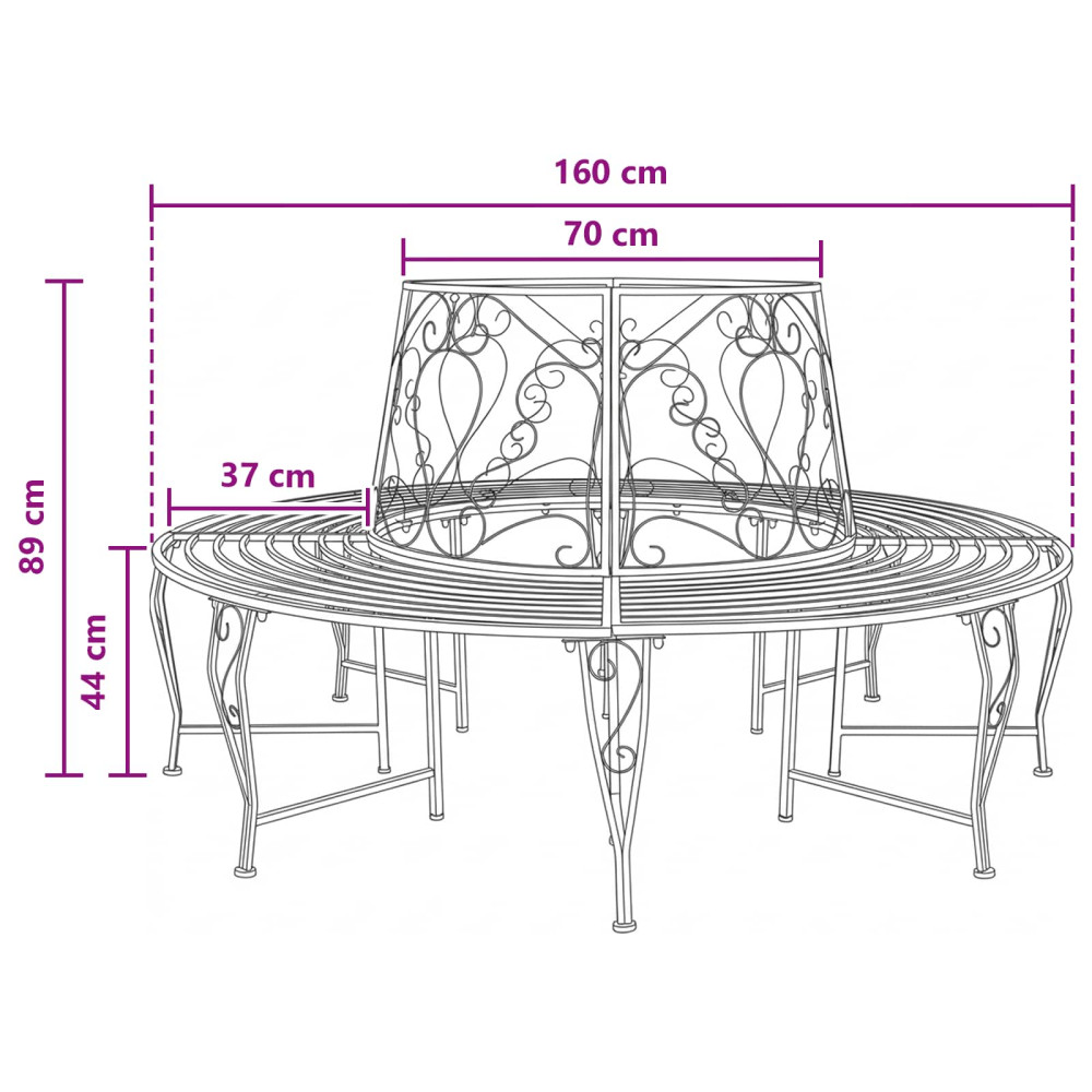 Produktbild för Trädbänk 8-Antal sittplatser Ø 160 x 89 cm Stål Antik vit Rund