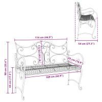 Produktbild för Trädgårdsbänk 2-Antal sittplatser 114 x 56,5 x 90 cm Stål