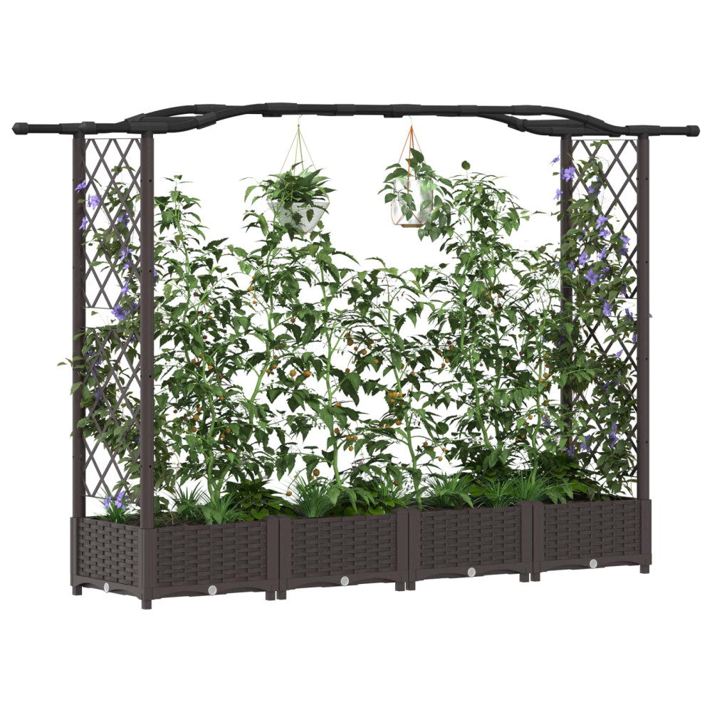 Produktbild för Upphöjd Bädd med Spaljé och Tak Brun 207 x 40 x 123 cm PP