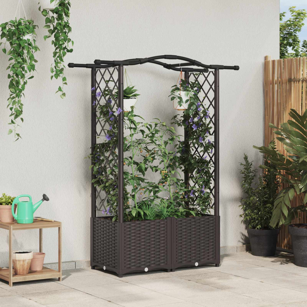 Produktbild för Upphöjd Bädd med Spaljé och Tak Brun 125 x 40 x 138 cm PP