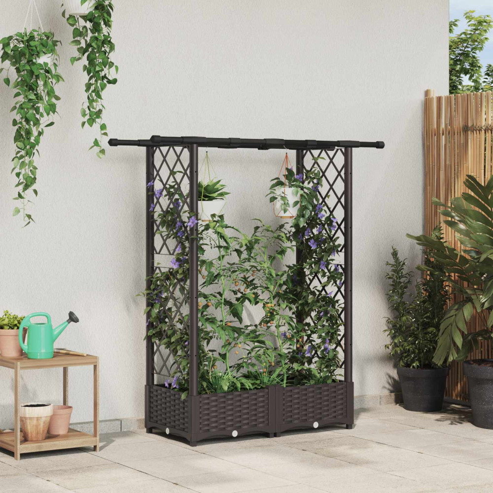 Produktbild för Upphöjd Bädd med Spaljé och Tak Brun 122,5 x 40 x 121 cm PP